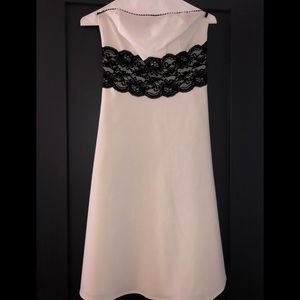 Ivory cocktail dress with black lace accent